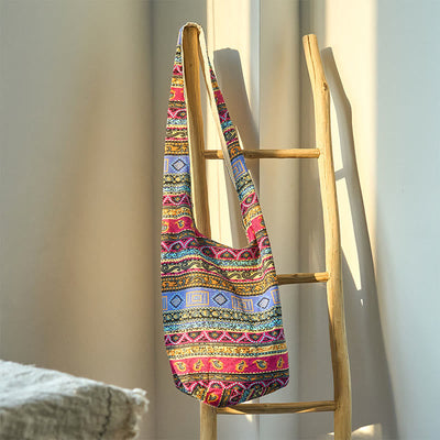 Foviel Colored Stripes Cotton Crossbody Bag Shoulder Bag