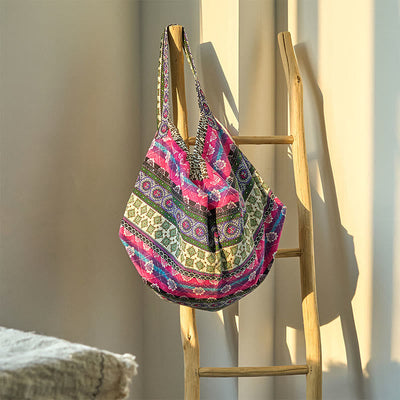 Sac à bandoulière en coton à motif rayures colorées Foviel