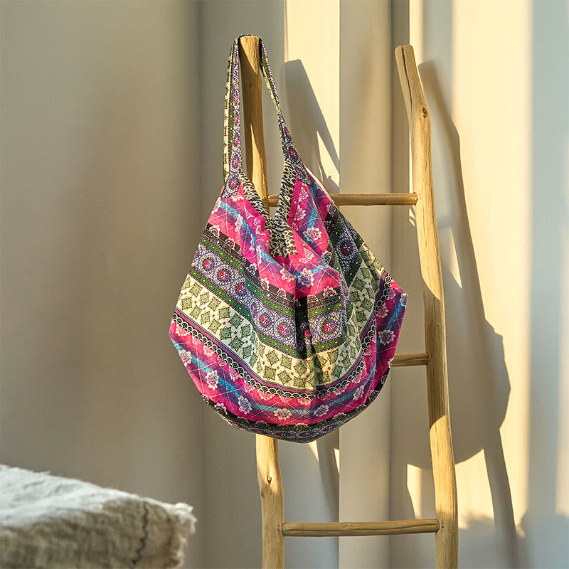 Sac à bandoulière en coton à motif rayures colorées Foviel