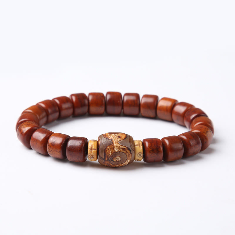 Foviel Tibetan Bone Beads Three-Eyed Dzi Bead Sheep Horn Red Agate Strength Bracelet