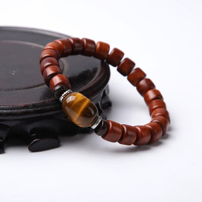Bracelet de force Foviel en os tibétain, perle Dzi à trois yeux, corne de mouton et agate rouge