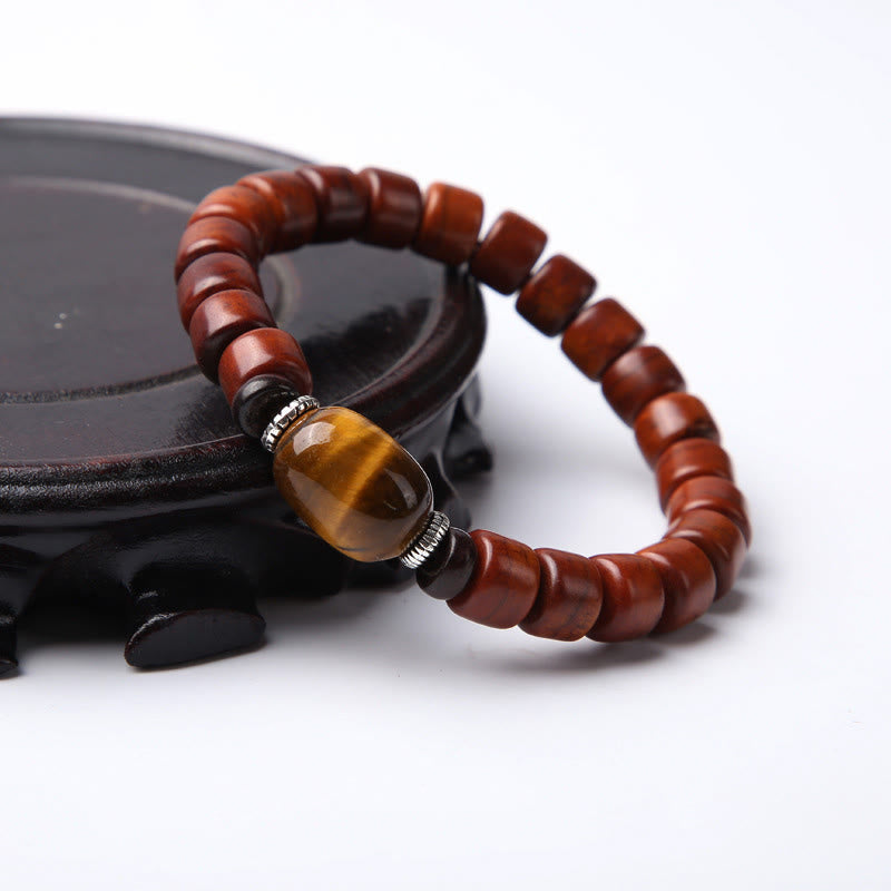 Bracelet de force Foviel en os tibétain, perle Dzi à trois yeux, corne de mouton et agate rouge