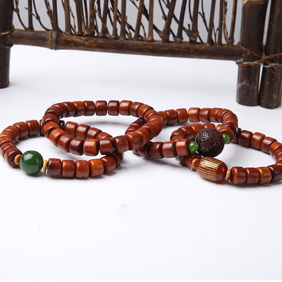 Bracelet de force Foviel en os tibétain, perle Dzi à trois yeux, corne de mouton et agate rouge