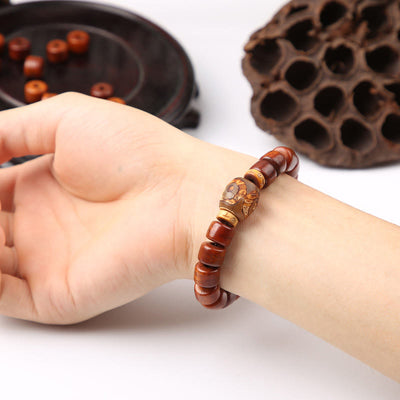 Bracelet de force Foviel en os tibétain, perle Dzi à trois yeux, corne de mouton et agate rouge