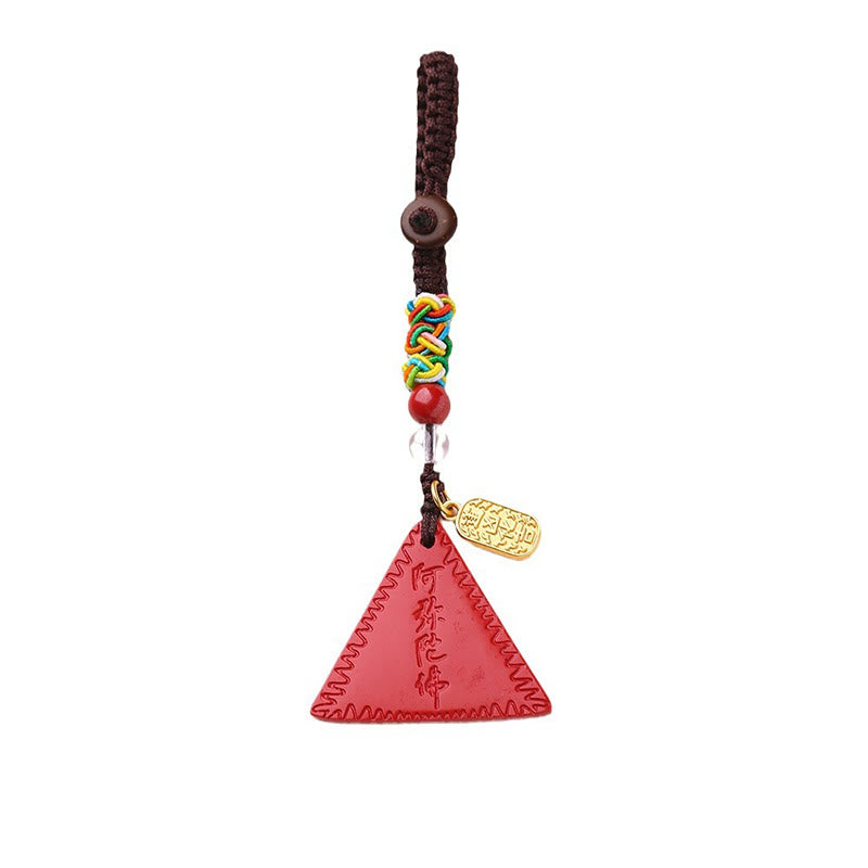 Buddha Stones Cinnabar Triangle Pattern Talisman Keep Away Evil Spirits Key Chain Key Chain BS 1
