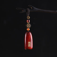 Porte-clés de protection Foviel en bois de santal rouge à petites feuilles et bois d'ébène avec pièce de monnaie en cuivre porte-bonheur