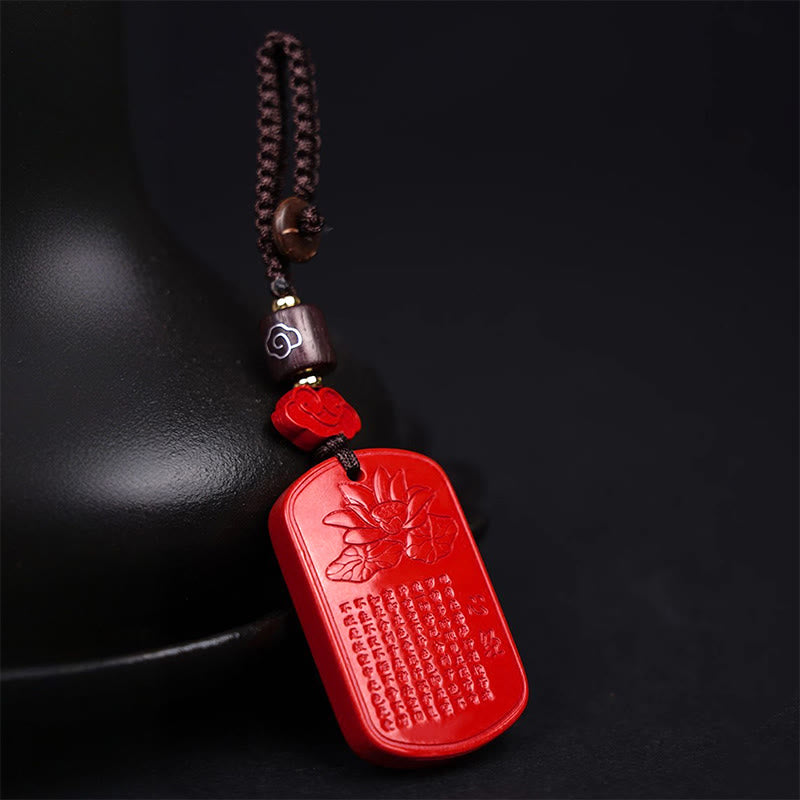 Foviel Natural Cinnabar Heart Sutra Blessing Key Chain