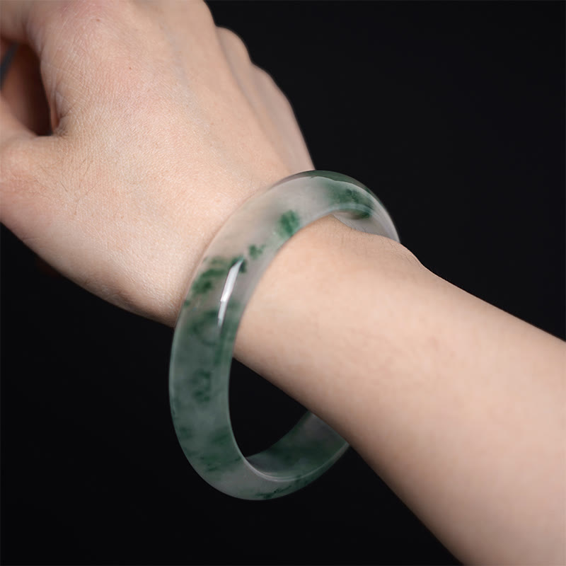 Foviel Natürliche Jade schwimmende Blume Glück Armband-Armreif
