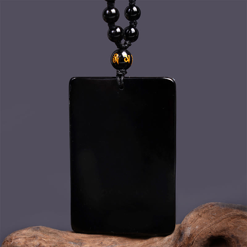 Pendentif de collier Foviel en obsidienne noire gravée, amulette Guan Gong, force