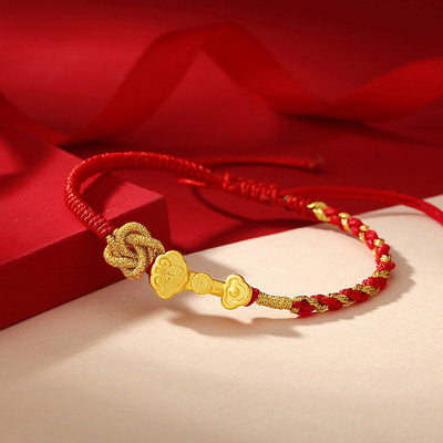Buddha Stones 999 Sterling Silver Ruyi Handle Fu Character Fortune Luck Rope Bracelet Bracelet BS 1