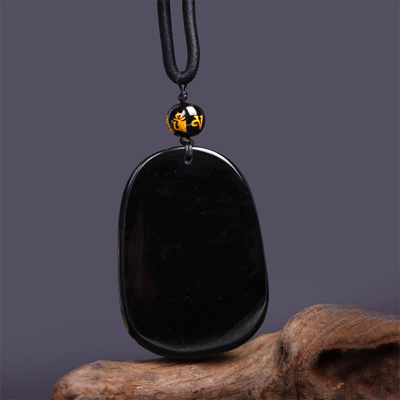 Foviel Black Obsidian Dragon Carved Luck Protection Necklace Pendant