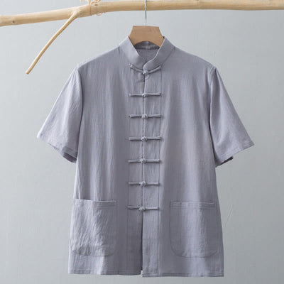 Buddha Stones Chinese Frog-Button Tang Suit Men's Short Sleeve Shirt Cotton Linen Clothing With Pockets - image 10