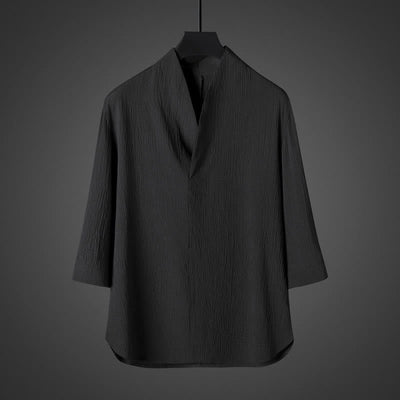 Buddha Stones Casual V-Neck Three Quarter Sleeve Men's Shirt - Black - US/UK/AU46，EU56 (5XL) - image 5