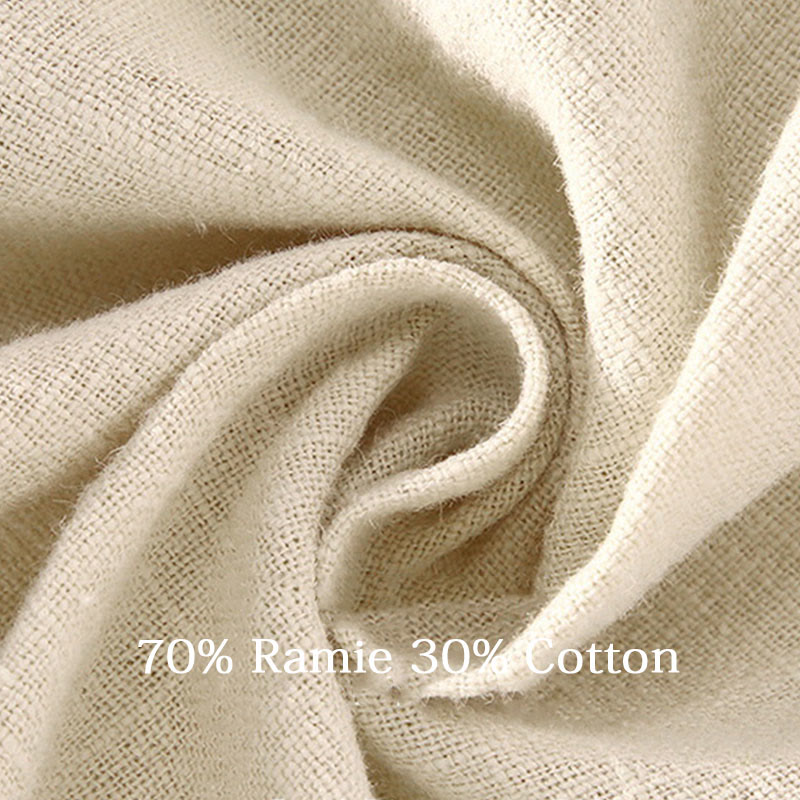 Foviel Men's Solid Color Ramie Linen Drawstring Cropped Pants With Pockets