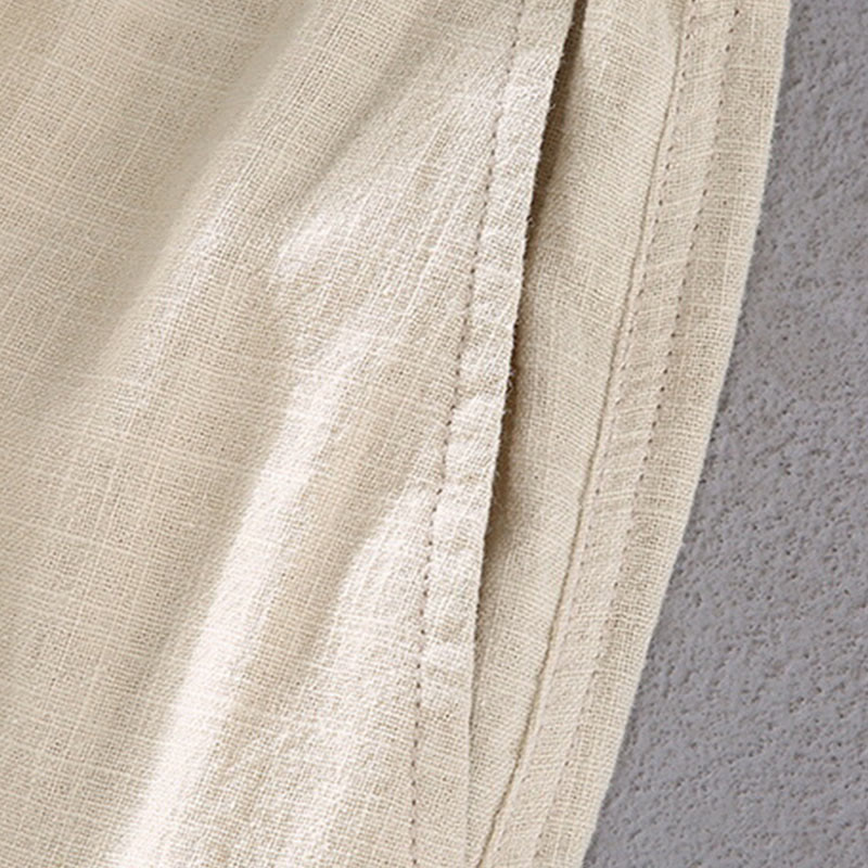 Pantalon court à cordon de serrage en lin et ramie de couleur unie pour homme Foviel avec poches