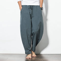 Buddha Stones Casual Men's Solid Color Cotton Drawstring Pants With Pockets - LightSlateGray - US/UK/AU50，EU60 (5XL) - image 0