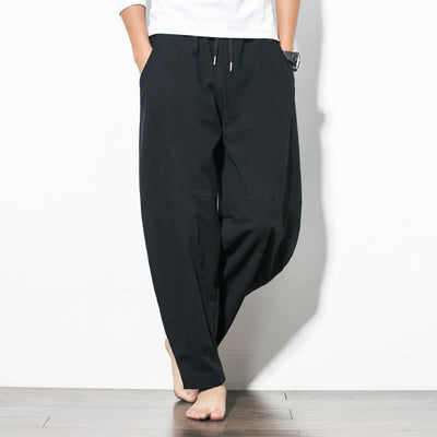 Buddha Stones Casual Men's Solid Color Cotton Drawstring Pants With Pockets - Black - US/UK/AU50，EU60 (5XL) - image 9