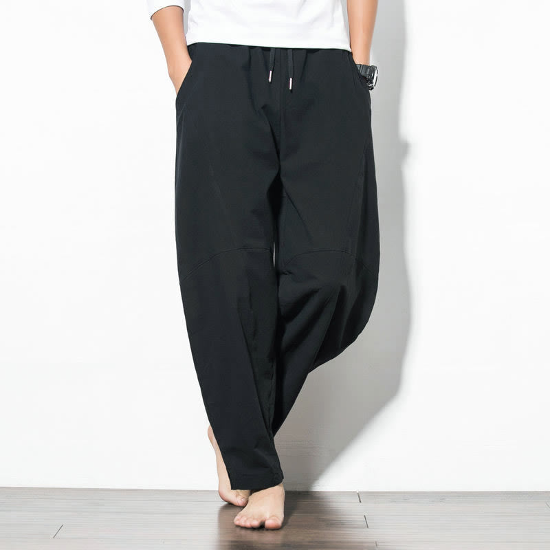 Buddha Stones Casual Men's Solid Color Cotton Drawstring Pants With Pockets - Black - US/UK/AU50，EU60 (5XL) - image 9