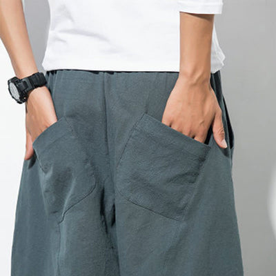 Buddha Stones Casual Men's Solid Color Cotton Drawstring Pants With Pockets - image 6