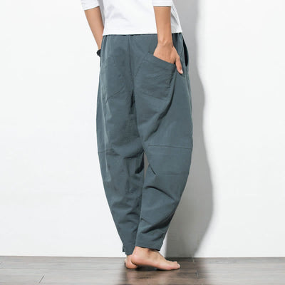Buddha Stones Casual Men's Solid Color Cotton Drawstring Pants With Pockets - image 2