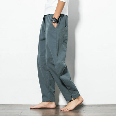 Buddha Stones Casual Men's Solid Color Cotton Drawstring Pants With Pockets - image 3