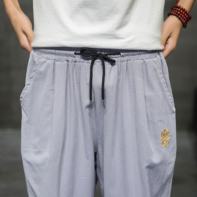 Buddha Stones Summer Men's Linen Drawstring Cropped Pants With Pockets - image 27