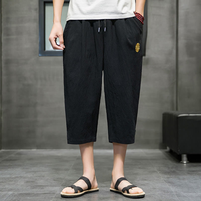 Buddha Stones Summer Men's Linen Drawstring Cropped Pants With Pockets - image 14