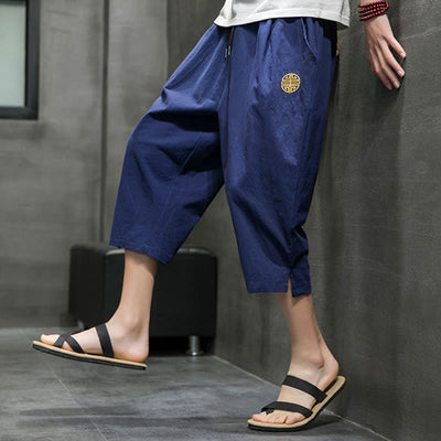 Buddha Stones Summer Men's Linen Drawstring Cropped Pants With Pockets - image 9
