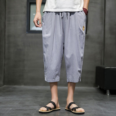 Buddha Stones Summer Men's Linen Drawstring Cropped Pants With Pockets - image 23