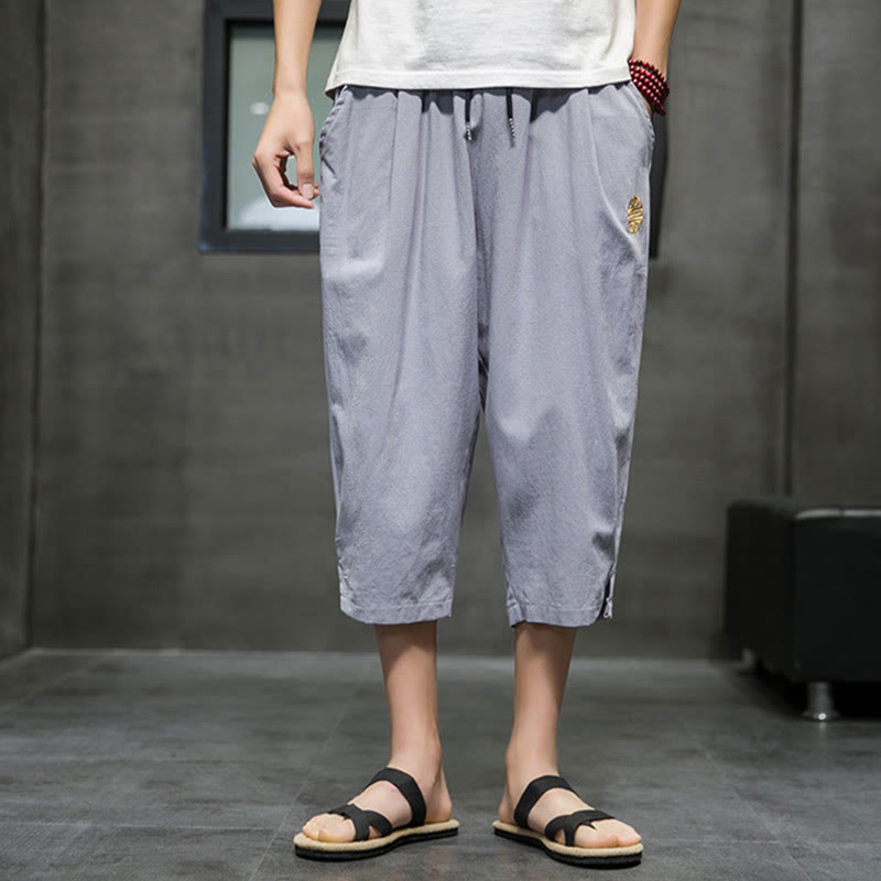 Buddha Stones Summer Men's Linen Drawstring Cropped Pants With Pockets - image 23