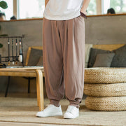 Foviel Summer Plain Men's Cotton Linen Tapered Pants With Pockets