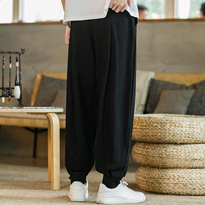Buddha Stones Summer Plain Men's Cotton Linen Tapered Pants With Pockets - image 20