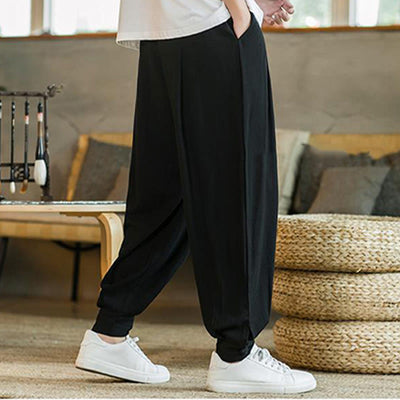 Buddha Stones Summer Plain Men's Cotton Linen Tapered Pants With Pockets - image 21