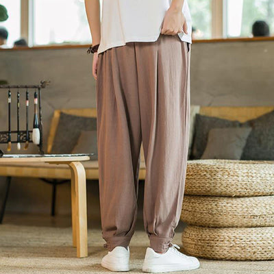 Buddha Stones Summer Plain Men's Cotton Linen Tapered Pants With Pockets - image 12