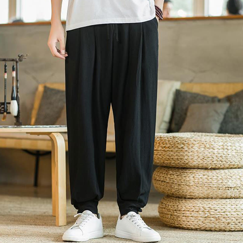 Buddha Stones Summer Plain Men's Cotton Linen Tapered Pants With Pockets - image 23
