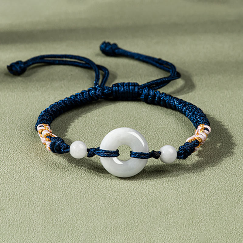 Buddha Stones Jade Luck Abundance Red String Bracelet Bracelet BS Navy Blue(Wrist Circumference: 13-19.5cm)