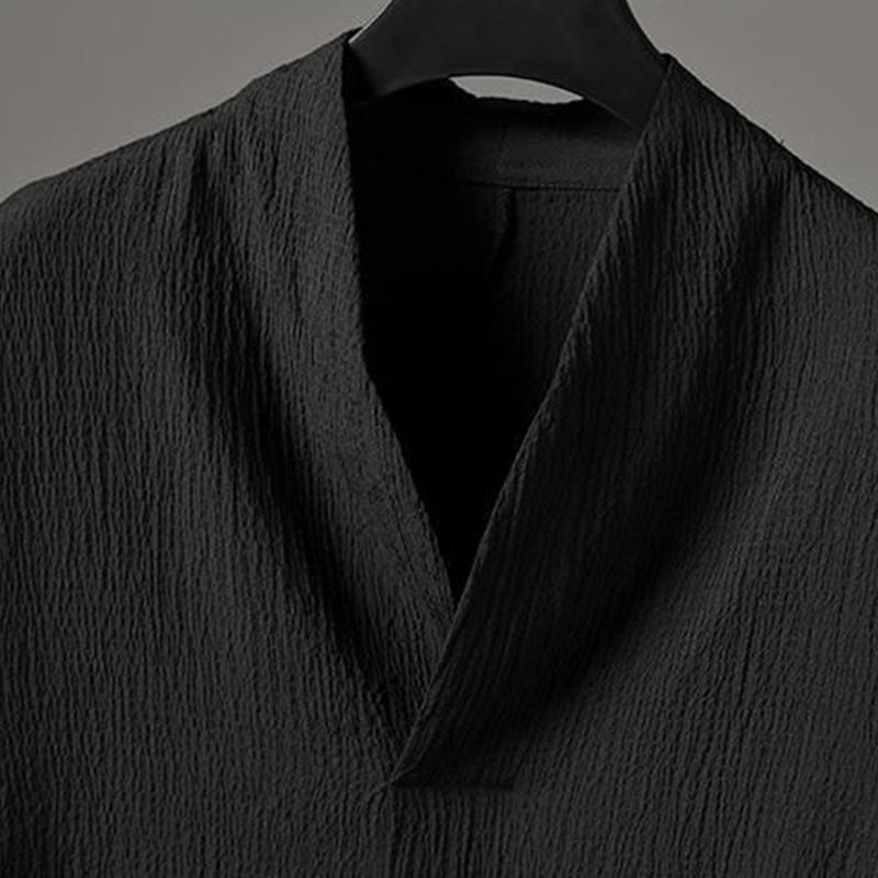 Buddha Stones Solid Color Three Quarter Sleeve Shirt Casual Pants Clothing Men's Set - image 12