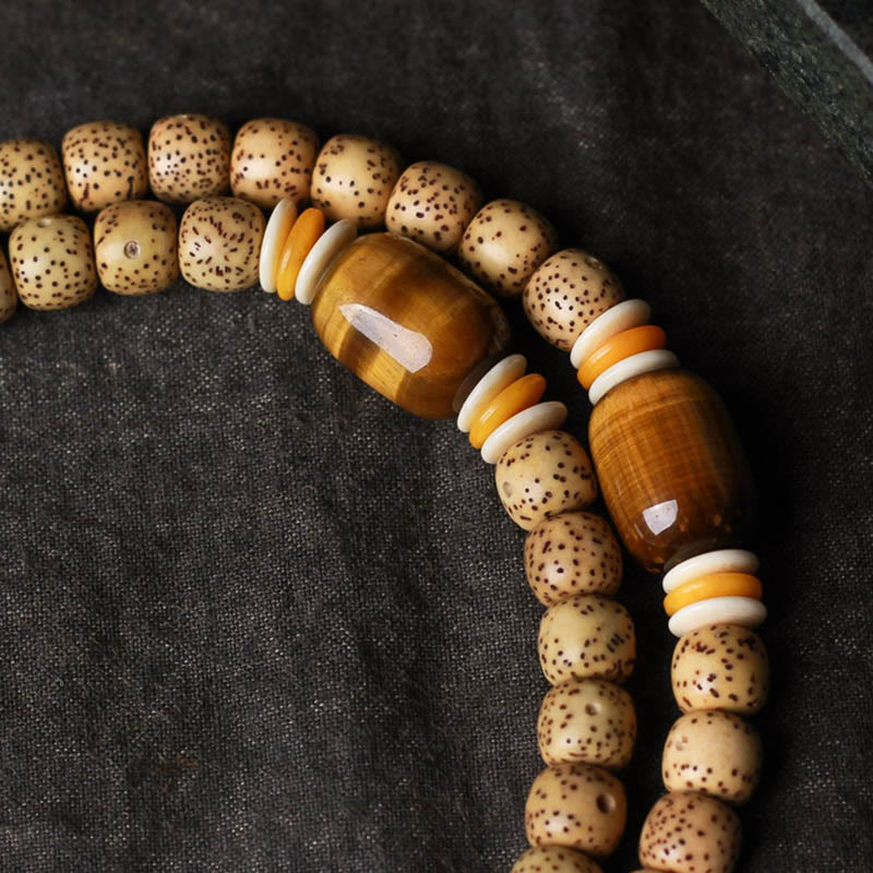 Foviel 108 Mala Perlen Bodhi-Samen Tigerauge Fu Charakter Friedens Armband