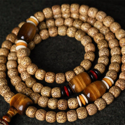 Foviel 108 Mala Perlen Bodhi-Samen Tigerauge Fu Charakter Friedens Armband