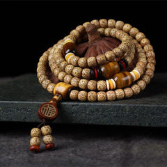 Foviel 108 Mala Perlen Bodhi-Samen Tigerauge Fu Charakter Friedens Armband