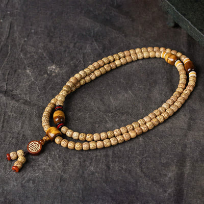 Foviel 108 Mala Perlen Bodhi-Samen Tigerauge Fu Charakter Friedens Armband