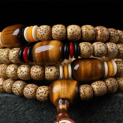 Foviel 108 Mala Perlen Bodhi-Samen Tigerauge Fu Charakter Friedens Armband