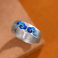 Foviel Blue Auspicious Clouds Pattern Wealth Copper Adjustable Ring