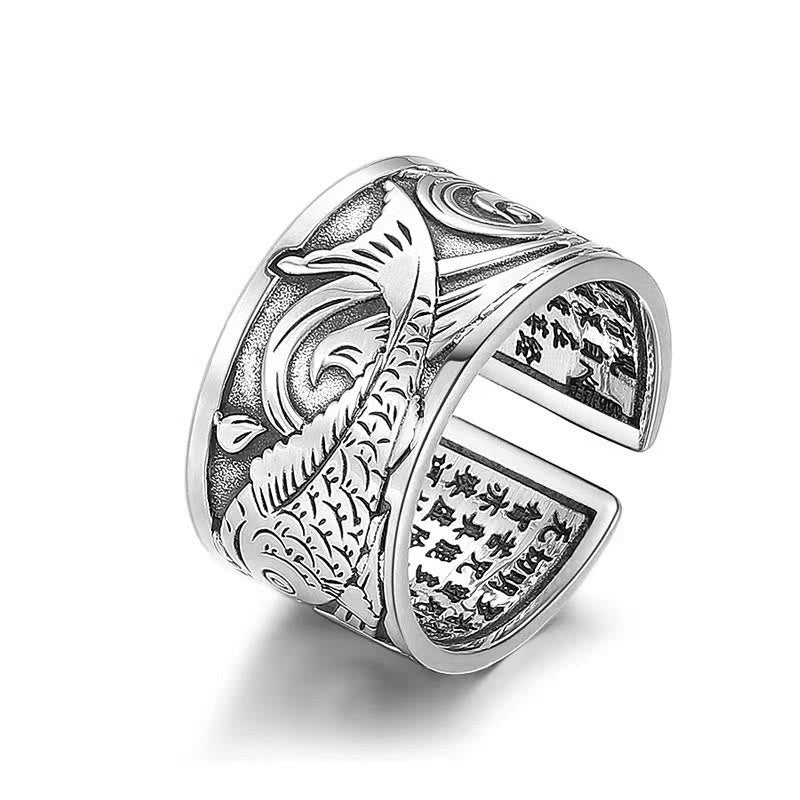 Foviel Koi Fisch Herz Sutra Geschnitzt Design Glück Reichtum Ring