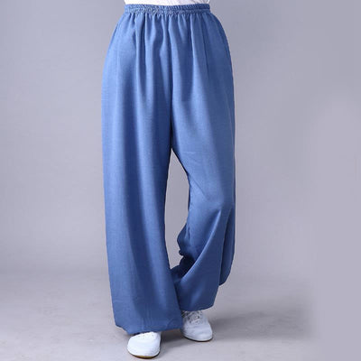 Buddha Stones Summer Elastic Waist Tai Chi Qigong Practice Cotton Linen Unisex Pants - CornflowerBlue - 3XL-FIT FOR US/UK/AU/EU-2XL - image 6