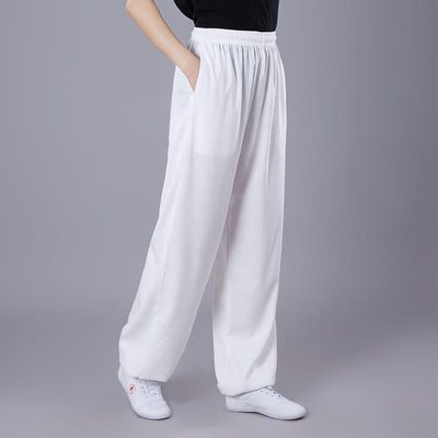 Foviel Sommer Unisex elastische Taille Tai Chi Qigong Praxis Atmungsaktive Hosen mit Taschen