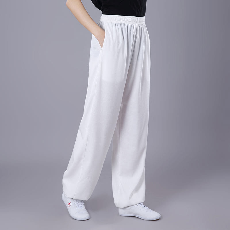 Pantalon de tai-chi et qigong unisexe Foviel pour l'été, taille élastique, respirant, avec poches