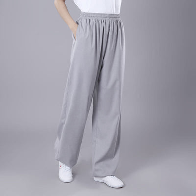 Foviel Sommer Unisex elastische Taille Tai Chi Qigong Praxis Atmungsaktive Hosen mit Taschen