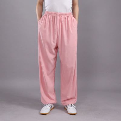 Foviel Sommer Unisex elastische Taille Tai Chi Qigong Praxis Atmungsaktive Hosen mit Taschen