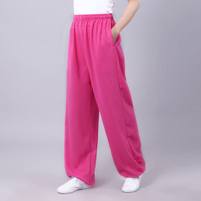 Foviel Sommer Unisex elastische Taille Tai Chi Qigong Praxis Atmungsaktive Hosen mit Taschen